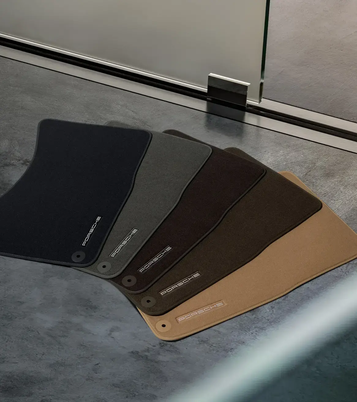 Floor mats with nubuck edging, Steel Grey, for Porsche Cayenne E1